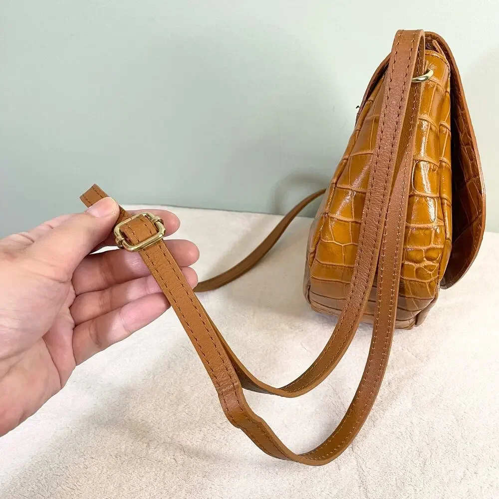 Valentina Today Is Your Best Day Italian Leather Crocodile Print Crossbody Bag - Picture 8 of 10